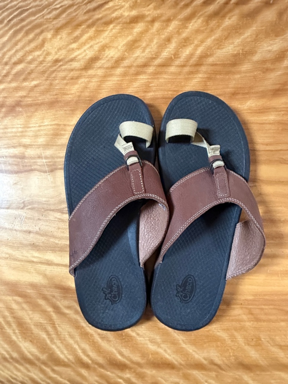 Chaco Brown Leather Sandal with Black Footbed